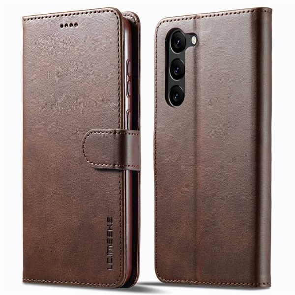 кожен тъмнокафяв калъф за телефон за Samsung S23 Plus