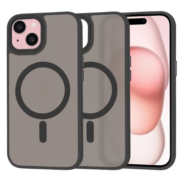 Калъф с MagSafe за iPhone 15 Plus, Повдигнати ръбове, Полупрозрачен/ Черен