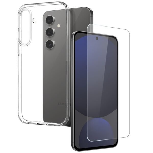 Комплект Прозрачен Кейс и Стъклен Протектор за Samsung Galaxy S25 Plus, Прозрачен