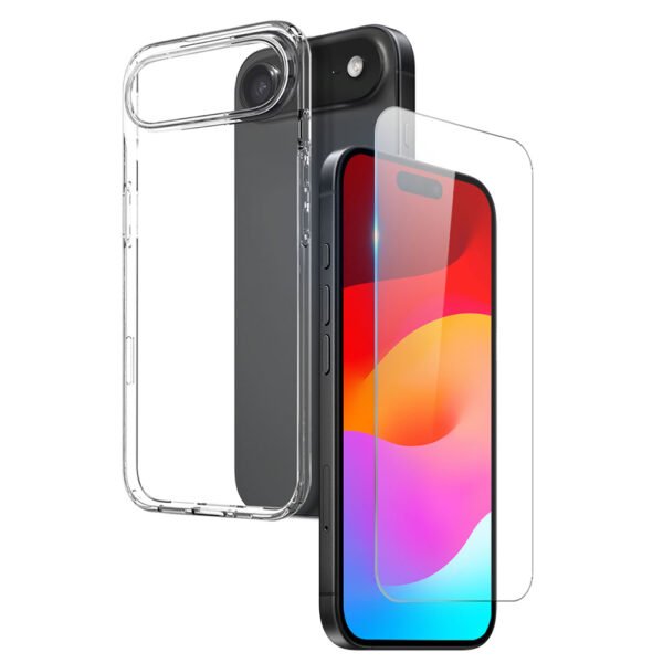 Комплект Прозрачен Кейс и Стъклен Протектор за iPhone 17 Air, Прозрачен