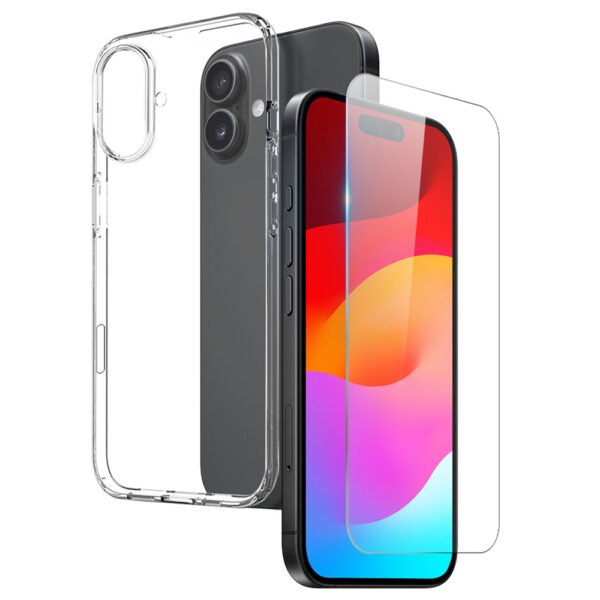 Комплект Прозрачен Кейс и Стъклен Протектор за iPhone 17, Прозрачен