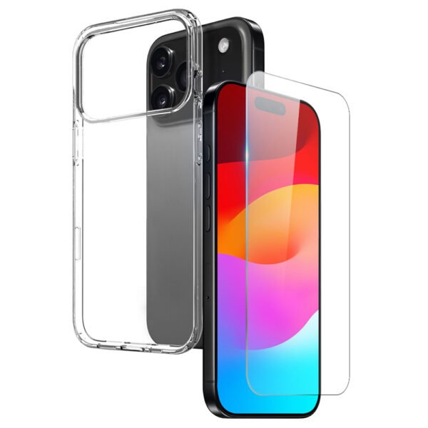 Комплект Прозрачен Кейс и Стъклен Протектор за iPhone 17 Pro, Прозрачен