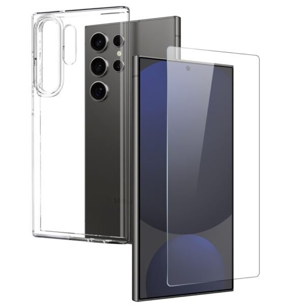 Комплект Прозрачен Кейс и Стъклен Протектор за Samsung Galaxy S25 Ultra, Прозрачен