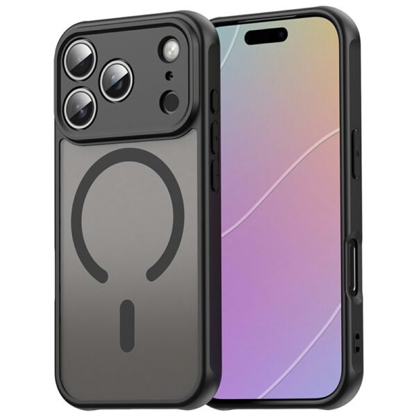 Твърд Калъф с MagSafe за iPhone 18 Pro, Повдигнати ръбове, Полупрозрачен/ Черен